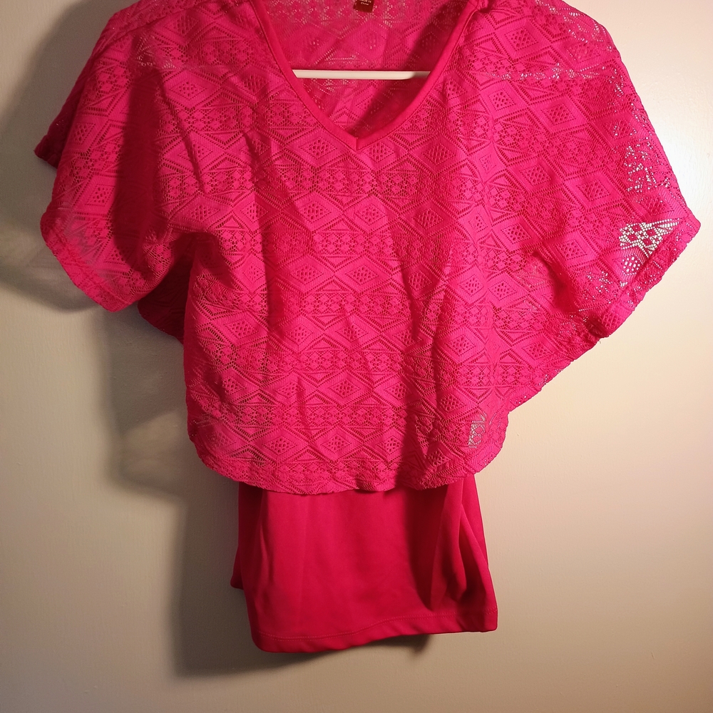 Pink Lace Overlay Top